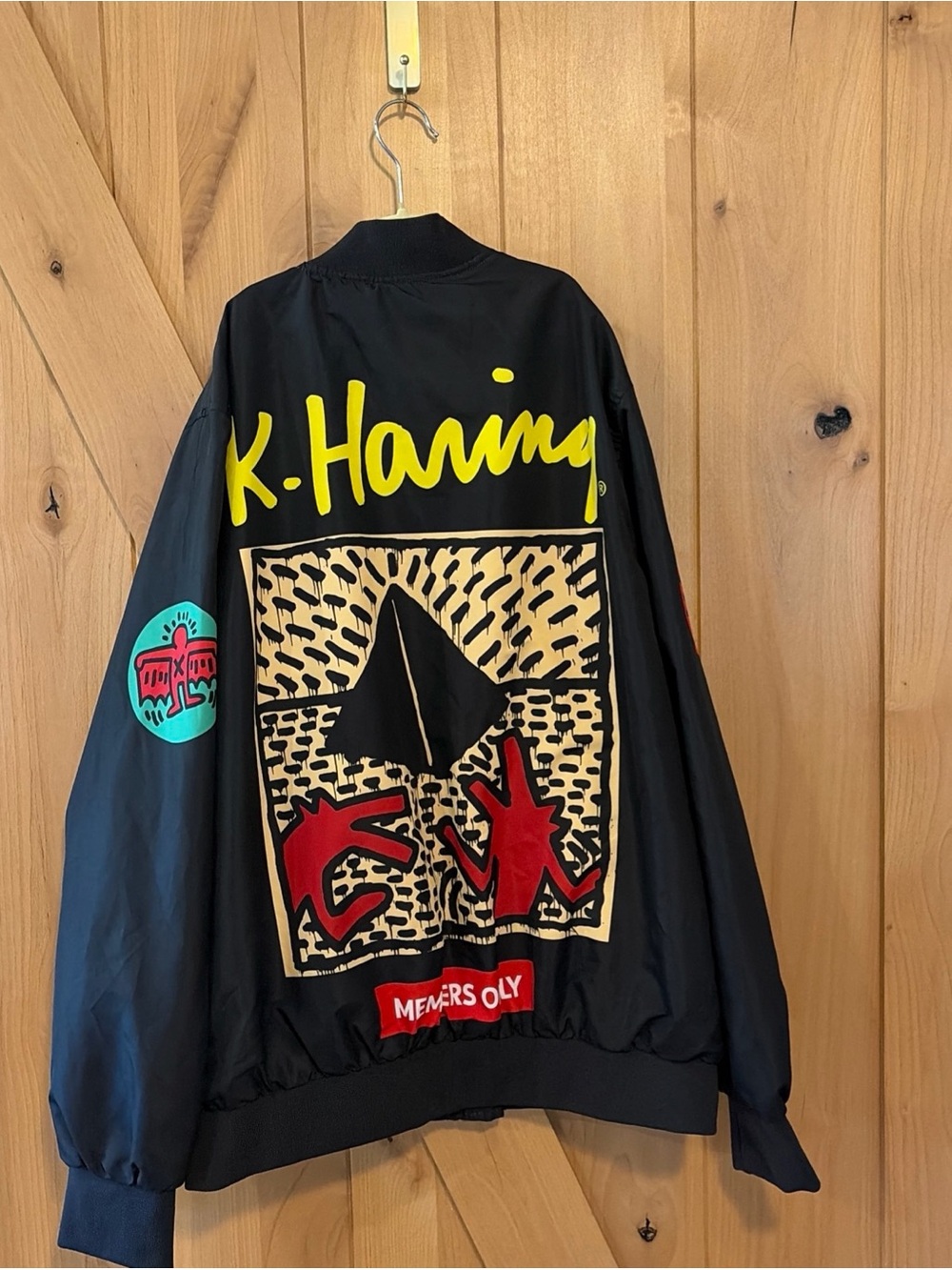 Members Only Unisex Black Keith Haring Graphic Bomber Jacket Medium - Picture 6 of 10